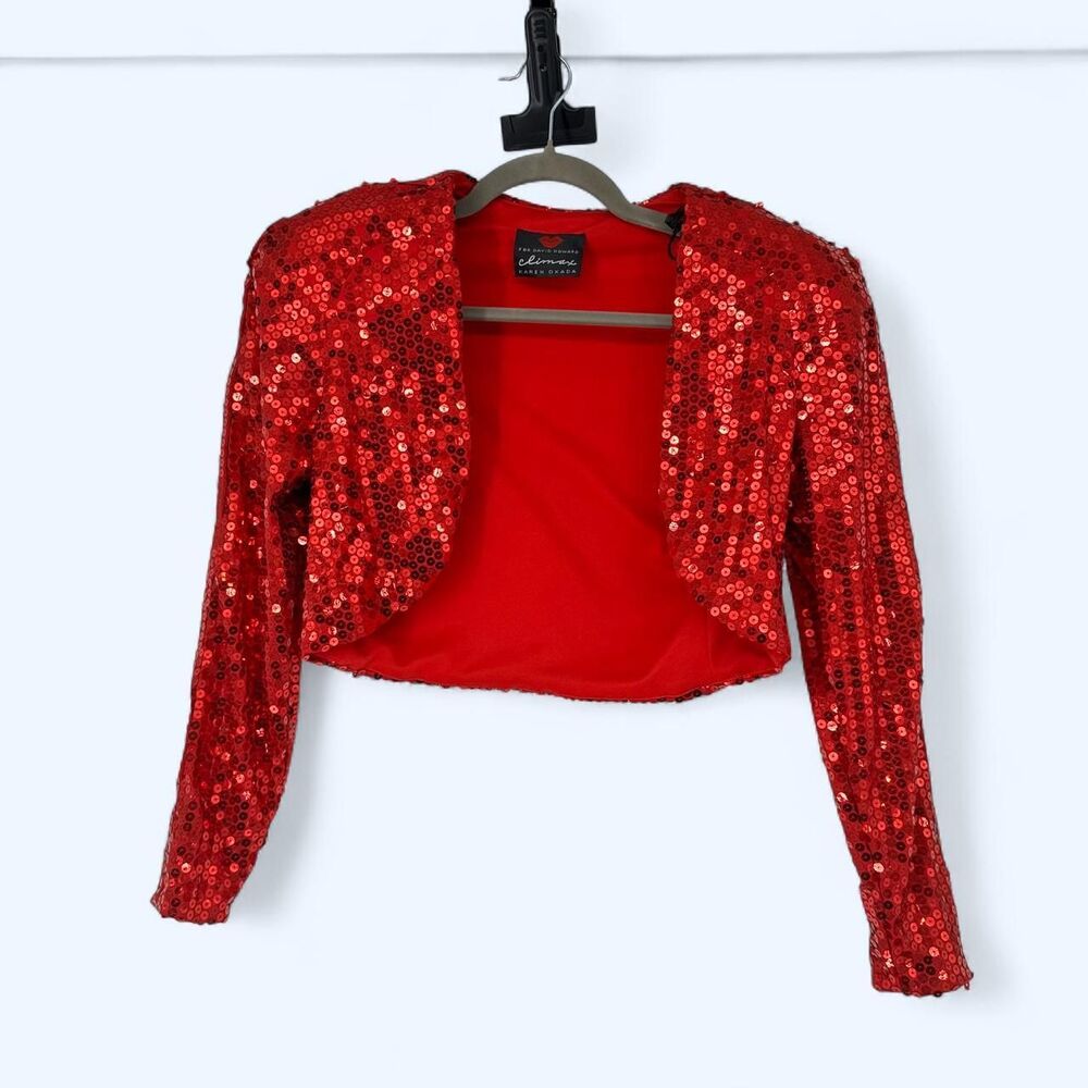 Climax by Karen Okada Red Sequin Cropped Bolero Shrug c. Late 1980’s